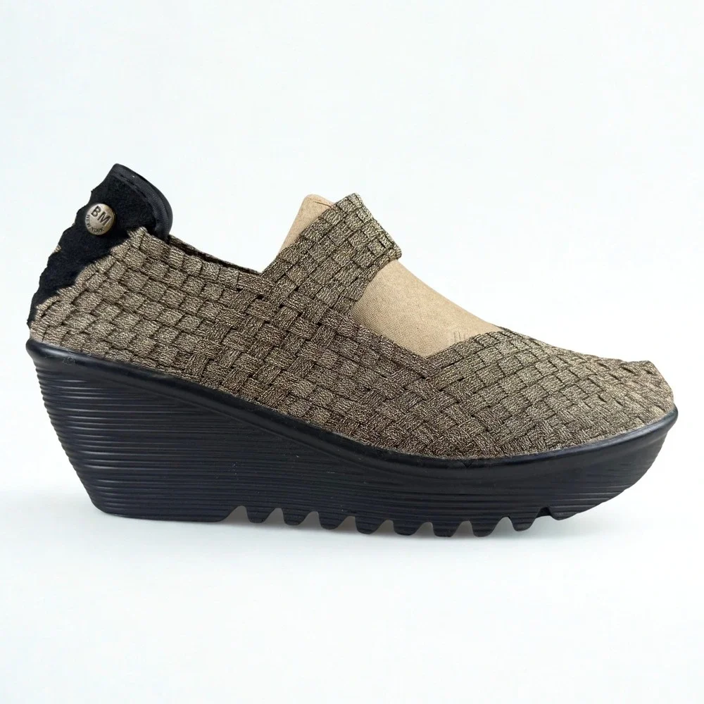 Bernie Mev Lulia Wedge Sandals Womens 39 Bronze Woven Elastic Platform Shoes